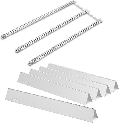 Grill Parts for Weber Genesis 300 Series Grills with Side Controls Knobs, Genesis E/S310 E/S320 EP310 EP320 (2007-2010), 304 Stainless Steel Grill Burner, 24.5" Flavorizer Bars for Weber 67722 67820