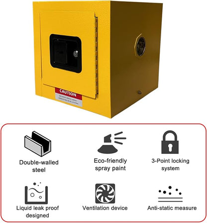 Flammable Safety Storage Cabinet 13"x13"x13" Industry Hazardous Materials | 2 Gal Fire Proof Safe, Double-Wall Cold-Rolled Steel, Dual Manual Locks, OSHA Compliant, For Gasoline Liquid Fuel Chemical