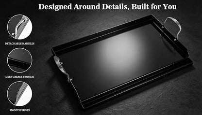Updated 25" x 16" Cast Iron Griddle for Gas Grill, Nonstick Nanoceramic Stove Top Griddle for Gas Stove, Pre-Seasoned Flat Top Plate Insert for Outdoor Gas Grill, Camping, Tailgating, Parties