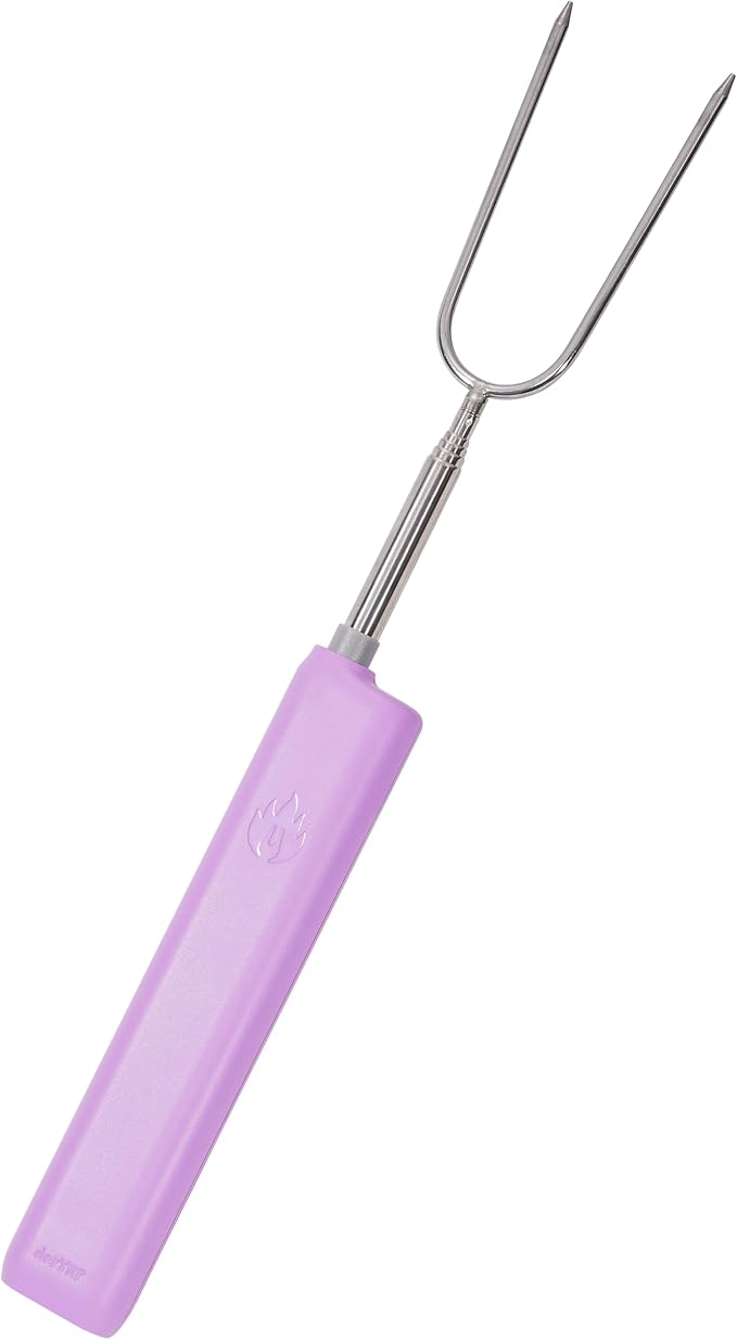 derYEP Electric Roasting Stick, Automatic Rotate BBQ Fork For Fire Pit, Chicken Wings Hotdog Kebabs S'mores Roaster, Outdoor Camping Kit, Rotisserie Skewer, 34" 1 PACK (Purple)