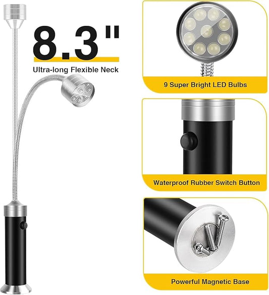 Barbecue Grill Lights for Outdoor Grill, BBQ Grilling Accessories with Magnetic Base, Christmas Stocking Stuffers Grilling Gifts for Men, Flexible Gooseneck, Water Heat Resistant (2 Pack)