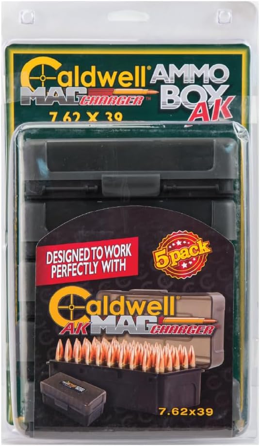Caldwell 7.62x39 Ammo Box with Removable Lid and Strong Construction for Outdoor, Range, Shooting, Competition and Reloading, 5 Pack