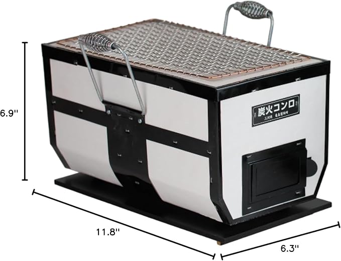 Japanese BBQ Charcoal Grill - Shichirin, Konro, Hibachi, Tabletop Barbecue - With Handles - White - Made in Japan - 6.3 x 11.8 in