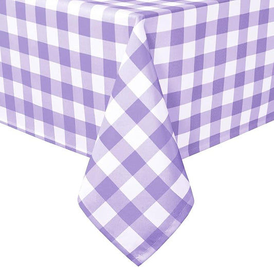 Hiasan Checkered Square Tablecloth - Stain Resistant, Waterproof and Wrinkle Resistant Washable Table Cloth for Dining Room Halloween and Outdoor Use, 54 x 54 Inch, Purple and White Gingham Pattern