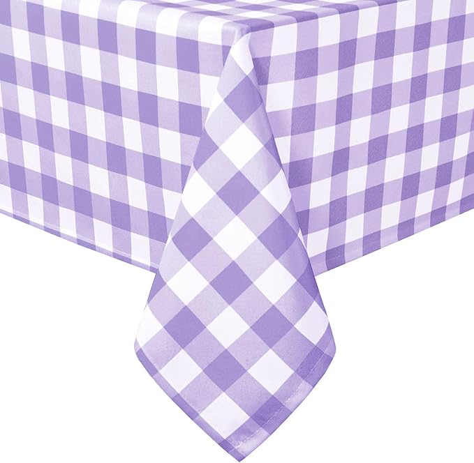 Hiasan Checkered Tablecloth Rectangle 60 x 102 Inch - Stain Resistant, Spillproof and Washable Gingham Table Cloth for Halloween, Outdoor Picnic, Kitchen and Holiday Dinner, Purple and White