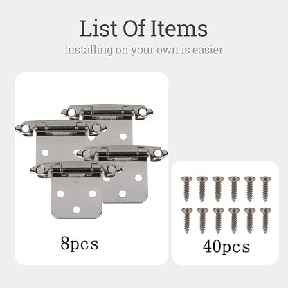 Self Closing Cabinet Hinges for Face Frame,Cabinet Hinges, Metal Hardware for Kitchen Cabinets and Doors (Nickel, 8Pack)