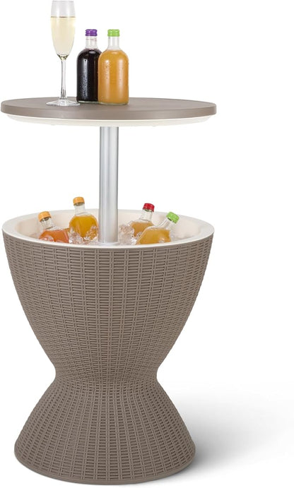 Amazon Basics Patio Bar Table, Outdoor Cooler Table with Drain Hole, 8-Gallon Insulated Storage, Wicker Style, Weather-Resistant