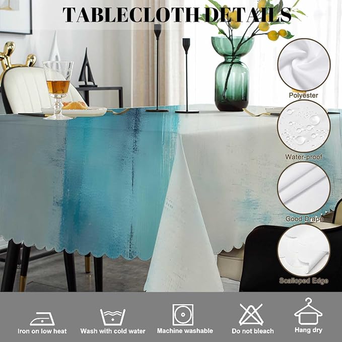 Swono Marble Tablecloth Abstract Turquoise Grey Painting Rectangular Tablecloth Washable Table Cloth Kitchen Dining Room Table Cover for Party Dinner 50x72 Inch Tablecloths