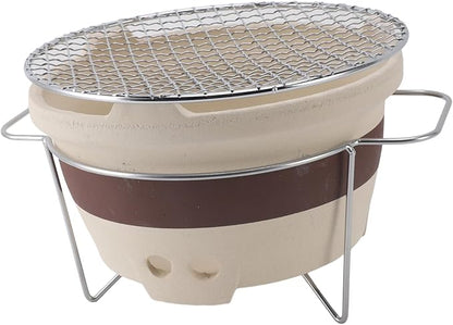 Asixxsix Tabletop Charcoal Grill, 24x24x14.5cm Mini Clay Charcoal Stove Portable Hibachi Grill, Japanese Style Barbecue Stove with Mesh Mat for Indoor Outdoor Camping Picnic