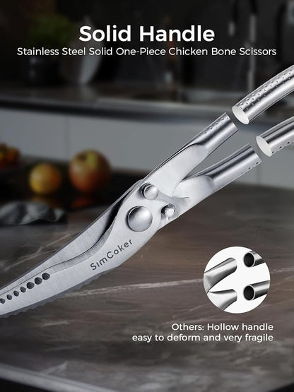Poultry Shears, Full Steel Bone Cutting Scissors for Chicken & Turkey | Safety lock and ergonomic grip for steadier cutting; dishwasher safe with fish scaler