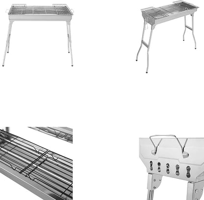 Portable Stainless Steel Grill Folding Campfire Grill Grate Barbeque Portable Camping Grill with Legs Portable Charcoal Grill for Outdoor Camping Hiking Party Picnic Garden Beach
