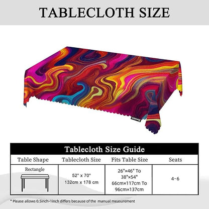 Swono Chaotic Waves Table Cloth Rectangle Tables Abstract African Rainbow Chaotic Wave Pattern Kitchen Table Cover Oblong 52"X70" Tablecloth for Dining Table Buffet Parties Patio Camping