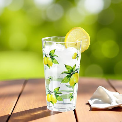 Reston Lloyd Calypso Basics Fresh Lemons 19 oz Acrylic Drinkware Set of 6 – BPA-Free, Indoor/Outdoor, Dishwasher Safe, Lemons with Bees