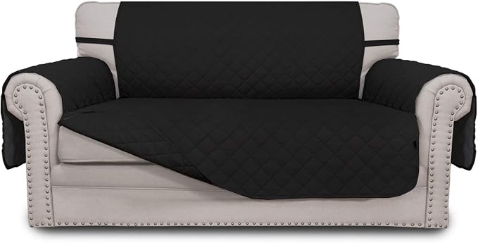 Easy-Going Reversible Loveseat Couch Cover for 2 Cushion Couch Sofa Cover for Dogs Water Resistant Furniture Protector with Foam Sticks Elastic Straps for Pet (Loveseat, Black/Black) | Machine Washable Slipcover For Dogs, Water Resistant Furniture Mat ...