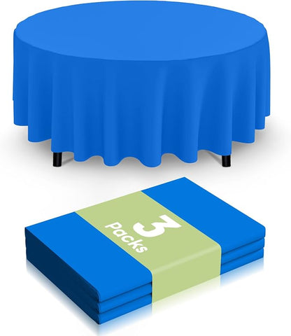 Smiry Disposable Table Cloth 3 Pack, 84 Inch Round Waterproof Plastic Tablecloth, Decorative Round Table Covers for Party, Birthday, Picnic, Blue