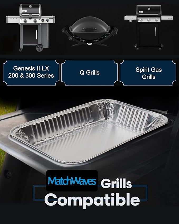 Drip Pans for Weber, Disposable Aluminum Foil Grease Trays for Weber Grills, Universal Replacement Liners for Weber Series, 8.6" x 6" - 30 Pcs