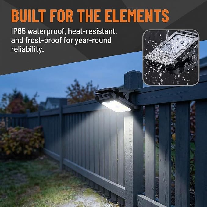 Solar Clip on Lights Outdoor Waterproof, 3 Modes Motion Sensor Security Light with Wide Angle Illumination, Portable Solar Powered Clamp Light for Fence, Patio Umbrella, Gutter, Deck (A-8Pcs)