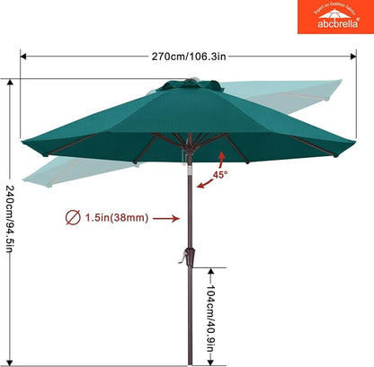 ABCCANOPY OLEFIN® 5-Year No Fading 9FT Outdoor Patio Umbrella(Turquoise) | Fade & UV Resistant Fabric,8 Fiberglass Ribs，Wind Vent，Crank Lift & Tilt,Outdoor Table Umbrella for Deck,Backyard,Yard