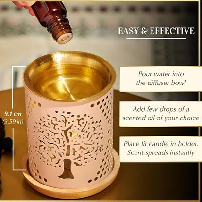 Tree of Life Essential Oil Burner by Dukhni | Oil Diffuser & Free Oud Oil | Use for Oud Essential Oil, Fragrance Oil, Diffuser Oils | Home Aromatherapy, Prayer, Stress Relief, Meditation, Muslim Gift