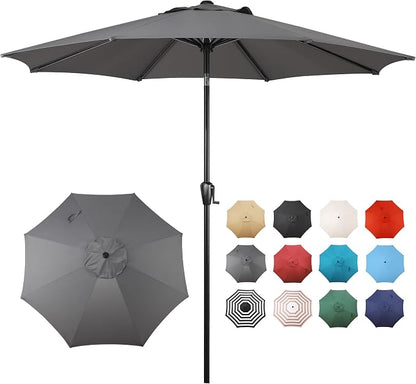 Sun-Ray 9' Round Patio Umbrella with Push-Button Tilt and Hand Crank Lift System, Market Umbrella for Porch, Deck, and Patio