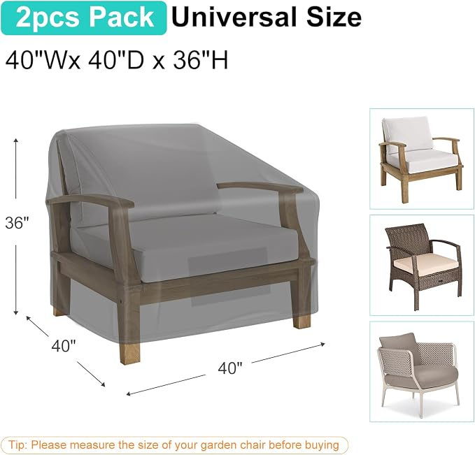 2 Pack Outdoor Patio Chair Covers Waterproof 40"Wx40"Dx36"H, Black | Patio Furniture Covers Protect from Rain, Dust & UV; Heavy-Duty Oxford Fits Lounge, Deep Seat & High Back Chairs on Lawns