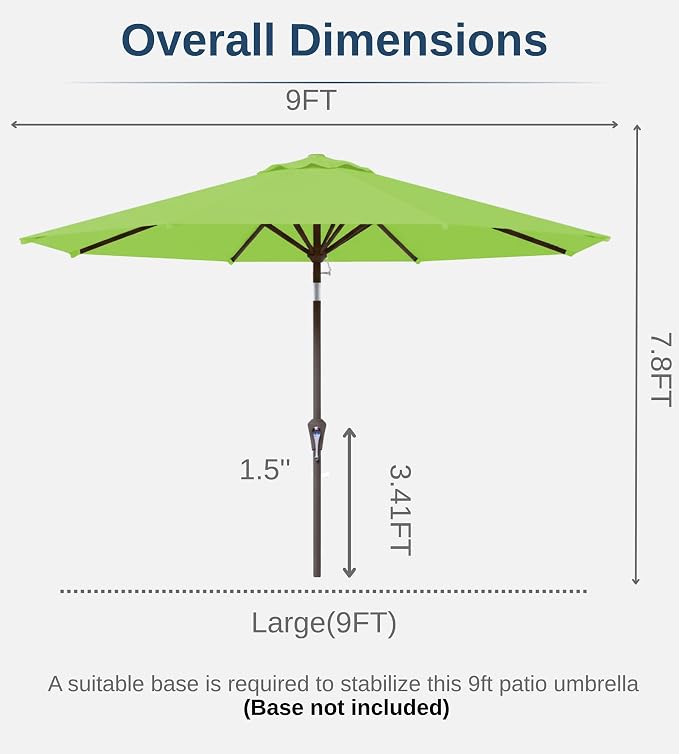 9FT Auto-Tilt Patio Umbrella|Outdoor Market Table Umbrella with 8 Fiberglass Ribs for Pool,Deck&Backyard