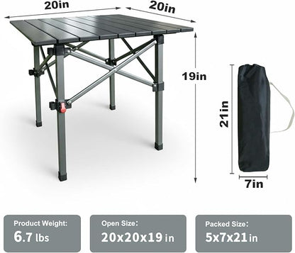 Folding Camping Table, Portable Lightweight Beach Tables for Sand Foldable, Aluminum Roll-up Folding Square Table for Outdoor Camping, Picnic, Card, Travel