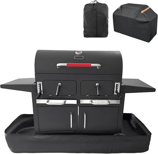 Patented Fully Enclosed Grill Covers for Outdoor Grill 2-in-1 Heavy Duty Barbecue Grill Cover 600D Waterproof Animal-Proof BBQ Cover Outside Fits Weber (52 Inch Full Enclosed Grill Covers 2-in-1)