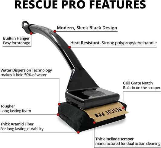 Grill Rescue BBQ Replaceable Scraper Cleaning Head, [Rescue-Upgraded], Bristle Free Grill Brush, Durable and Unique Scraper Tools for Cast Iron or Stainless-Steel Grates, Barbecue Cleaner (Rescue Pro)