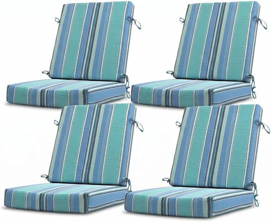 California Umbrella Outdoor Dining Chair, Set of 4 Patio Seat Cushions, 20 x 40 Inch, Premium Outdoor Memory Foam, Fade Resistant, Sunbrella Fabric, Fabric Ties, Dolce Oasis
