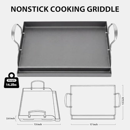 Utheer 17" x13" Nonstick Cast Iron Griddle for Gas Grill, Cooking Griddle Pan for Outdoor Gas Grill, Muti-Purpose Cooking Flat Top Plate for Weber, Nexgrill, Charbroil, Camp Chef, Kenmore