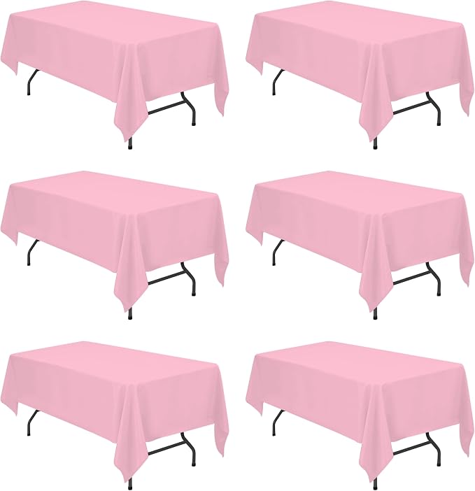 BRILLMAX 6 Pack Pink Tablecloths 60x102 Inch for 6ft Rectangle Tables | 150 GSM Polyester Fabric, 15" Standard Drop, Water, Stain & Wrinkle Resistant Cloth Cover for Wedding Reception Banquet Party