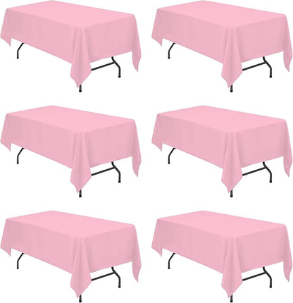 BRILLMAX 6 Pack Pink Tablecloths 60x102 Inch for 6ft Rectangle Tables | 150 GSM Polyester Fabric, 15" Standard Drop, Water, Stain & Wrinkle Resistant Cloth Cover for Wedding Reception Banquet Party