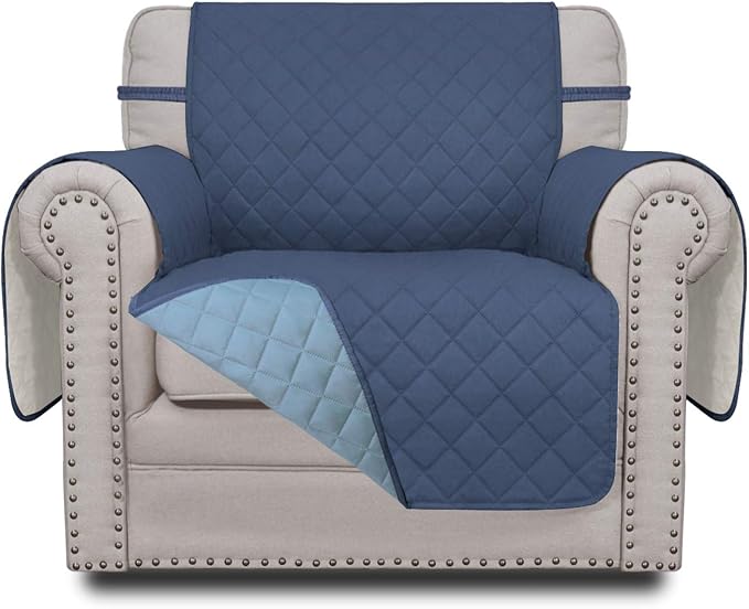 Easy-Going Reversible Couch Cover, Small Chair, Dark Blue/Light Blue | Machine Washable Slipcover For Dogs, Water Resistant Furniture Mat For Living Room, Non-Slip Sofa Cover, Pet Friendly