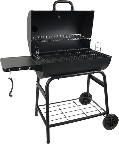 Grill Boss 30 Inch Barrel Charcoal Grill with Adjustable Grate, Large Cooking Area, Built In Temperature Gauge, and Durable Cast Iron Grates, Black