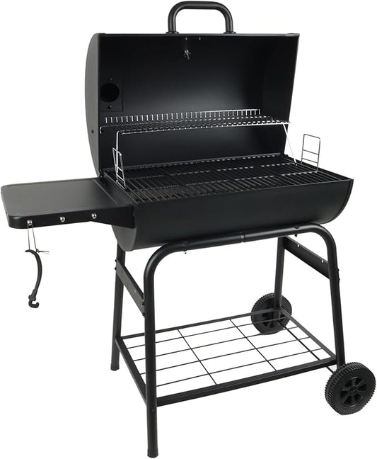 Grill Boss 30 Inch Barrel Charcoal Grill with Adjustable Grate, Large Cooking Area, Built In Temperature Gauge, and Durable Cast Iron Grates, Black