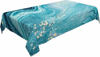 TKS MITLAN Blue Paint Gold Powder Tablecloth 60x84 Inch Rectangular Incorporates Marble Swirls Agate Ripples Bright Ink Water Oblong Table Cloth Kitchen Table Decorations for Home Dinner Party