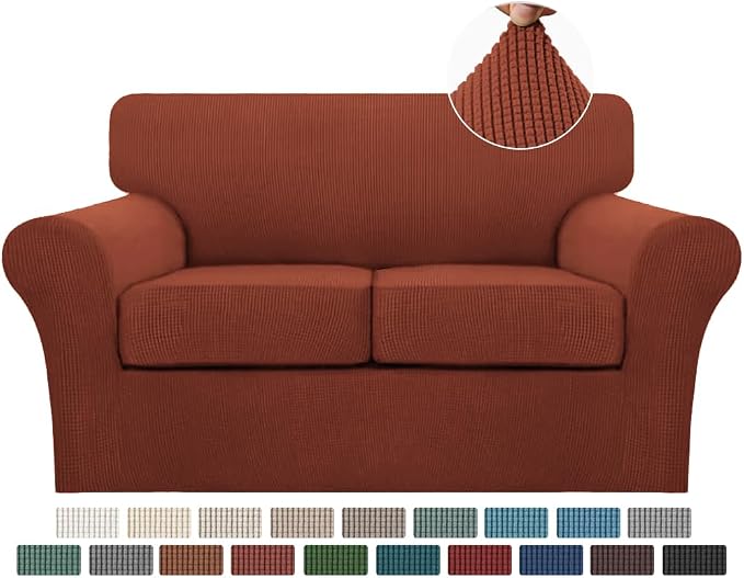 Turquoize 3 Piece Sofa Covers for 2 Cushion Couch Sofa Slipcover Soft Couch Cover for Dogs-Washable Sofa Furniture Covers with 2 Individual Cushion Covers, Thick Jacquard Fabric (Loveseat, Rust)