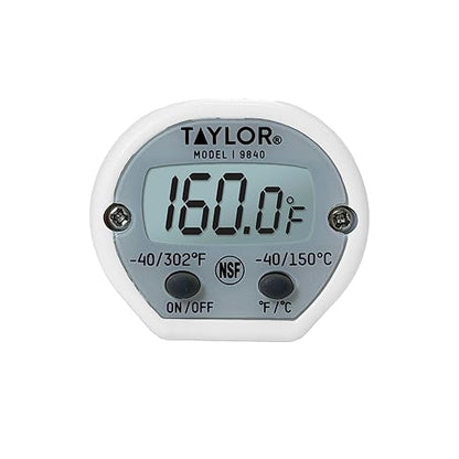Taylor Instant Read Digital Meat Thermometer for Grill, BBQ & Kitchen, NSF Approved, Fast Internal Temperature Readings, F/C Switchable Display, Battery Included, Pocket Sleeve Clip, White