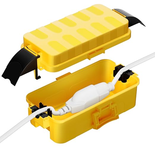 Flemoon IP55 Small Outdoor Electrical Box Waterproof, for Power Strip | Inner 5.9 x 3.2 x 1.8inch, Extension Cord Cover with Detachable Awning Covers for Plug, Outlet, Holiday Lights, Yellow