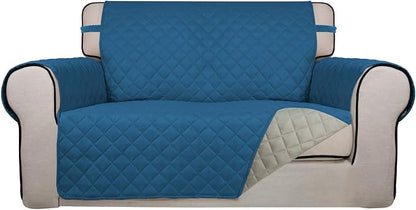 PureFit Reversible Quilted Sofa Cover, Water Resistant Medium Slipcover Furniture Protector, Washable Couch Cover with Non Slip Foam and Elastic Straps for Kids, Pets (Loveseat, Peacock Blue/Beige) | Peacock Blue/Beige, Water Resistant Couch Protector,...
