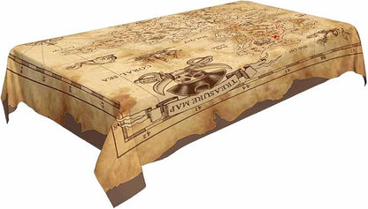 TKS MITLAN Treasure Map Brown Decorative Rectangle Tablecloth Pirate Ship Polyester Table Cloths Kitchen Table Cover for Dining BBQ Picnic Coffee Table 60 x 84 Inch 6-8 Seats