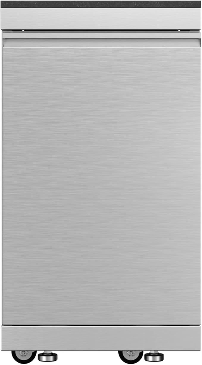Stainless Steel Outdoor Kitchen Storage Cabinet with Granite Countertop, Modular BBQ Island Drawer Alternative, Reversible Door, Locking Caster Wheels for Patio Grill Station Appliance Prep (Silver)