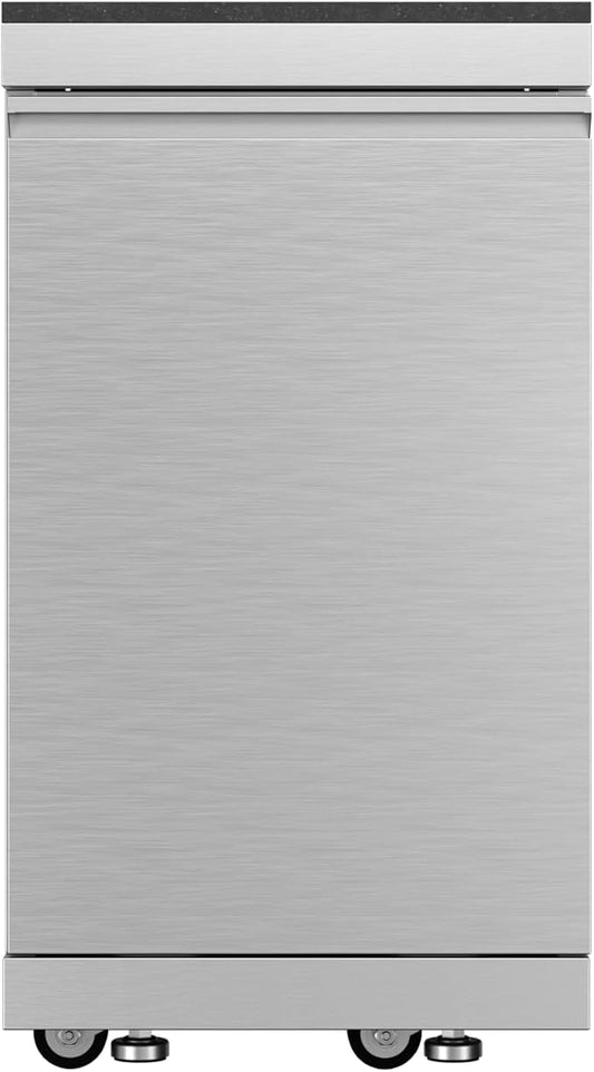 Outdoor Kitchen Storage Cabinet, 304 Stainless Steel BBQ Island Module with Granite Countertop, Reversible Door, Locking Casters, Ventilated Interior for Patio Grill Accessories Organization (Silver)