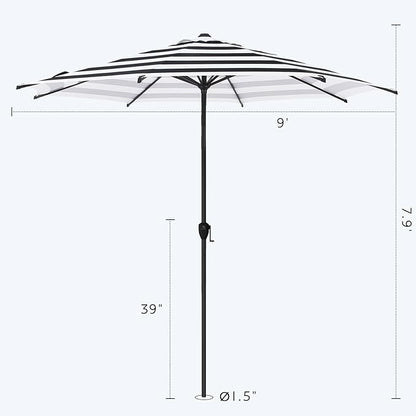 Abba Patio 9FT Lyon Outdoor Patio Umbrella Outdoor Table Umbrella with Crank Market Umbrella 8 Sturdy Ribs UV Protection Waterproof and Push Button Tilt for Garden Deck Backyard Pool,Black & White Stripe