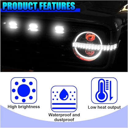 YoRise 4PCS Car LED Grille Lights, Bright Auto Front Grill DRL Lamps, Waterproof Car Bumper Running Light with Wiring Harness, Vehicle Exterior Trim Lamp Compatible with F150, F250, F350 (White)