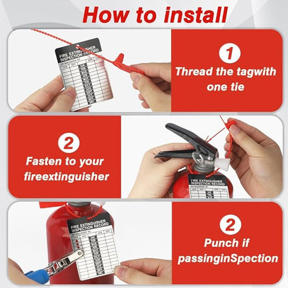 100 Sets 2026–2029 Fire Extinguisher Tags Aluminum Metal Inspection Record Tags 2.2 x 3 Inch with Hole Puncher & Numbered Security Zip Ties for Monthly Fire Extinguisher Inspection Indoor Outdoor