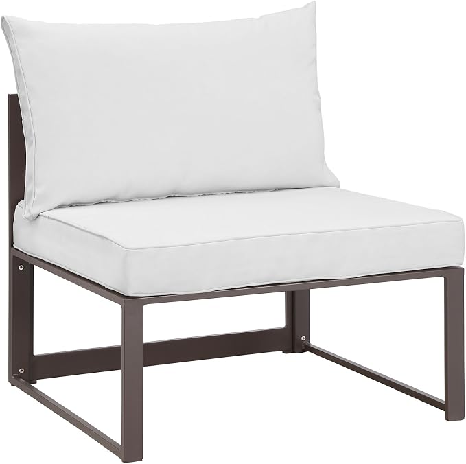 Modway Fortuna Aluminum Outdoor Patio Armless Chair in Brown White