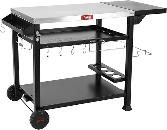 Feasto 40x26 Outdoor Grill Cart, Stainless Steel Tabletop, 3-Shelf Rolling | Pizza Oven Table, Pizza Oven Stand, BBQ Grill with Wheels for Food Prep, Outdoor & Indoor, Dining, Kitchen Cart Table