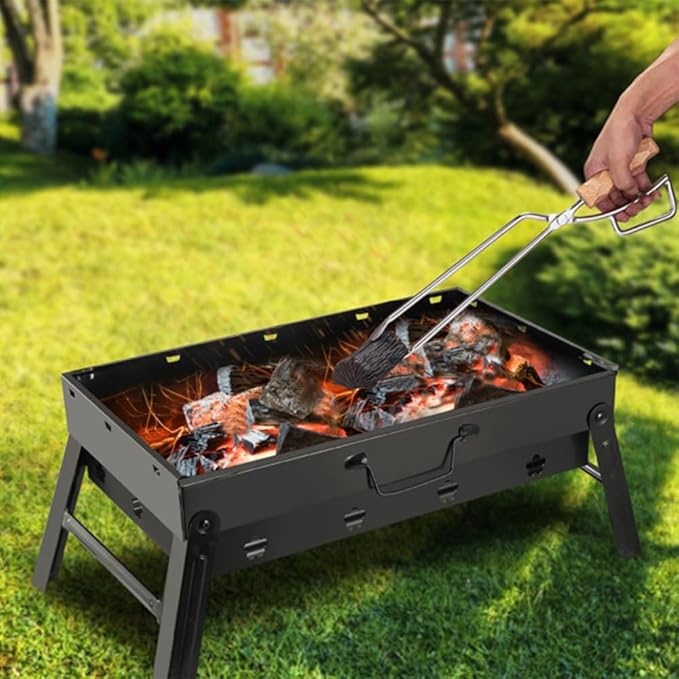 Foldable Portable Charcoal Grill, Compact BBQ Grill, Stainless Steel, Removable Grate, 14 Air Vents, for Camping, Picnic, Backyard